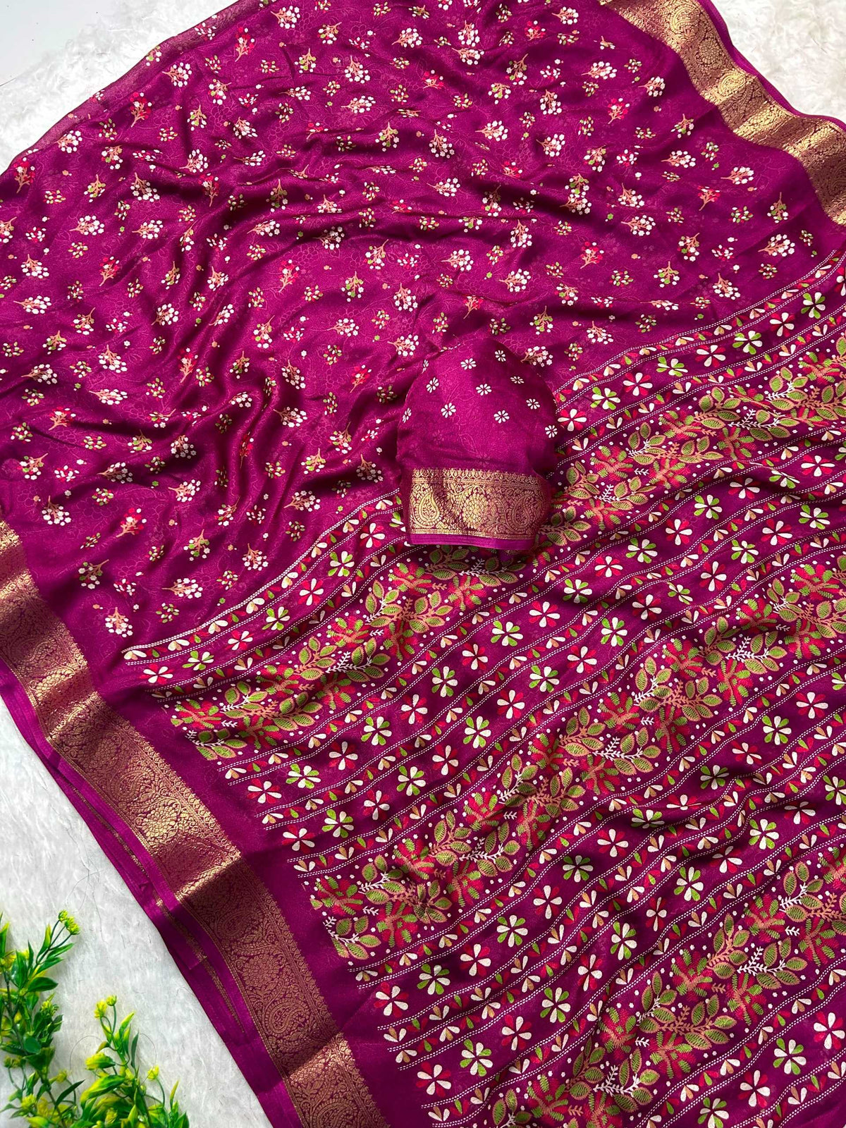 Ching Dull Moss Designer Saree
