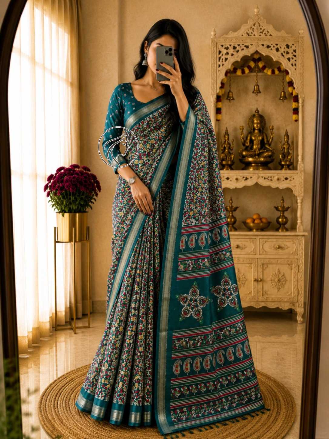 Heavy Dull Moss Designer Saree