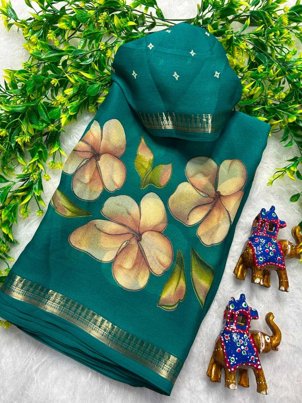 Kari Dull Moss Designer Saree