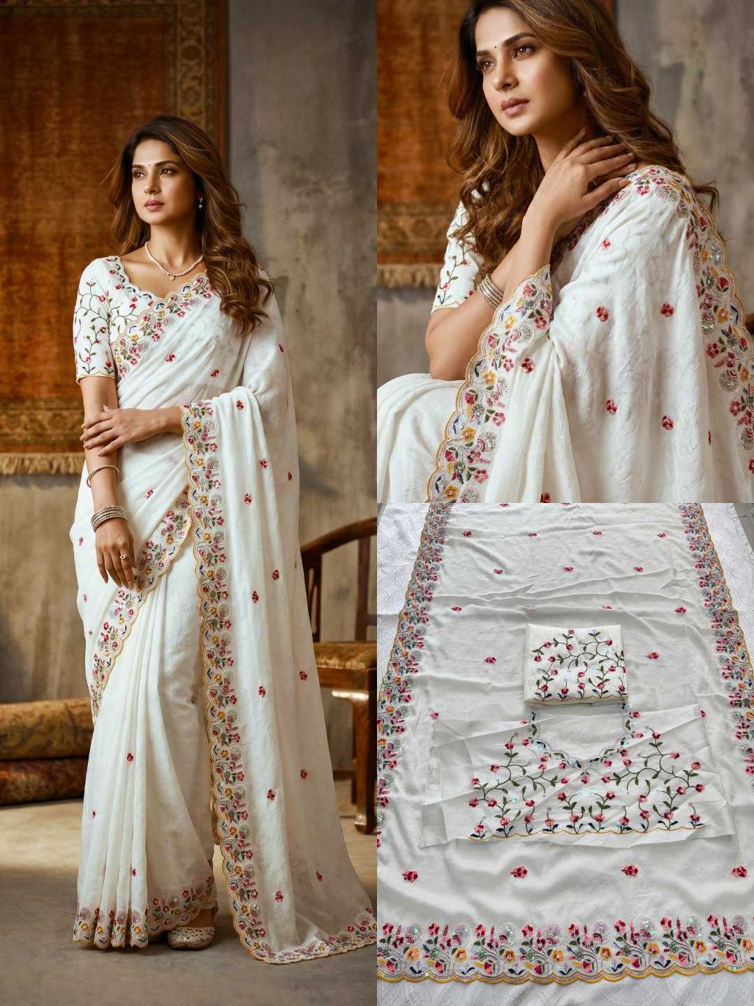 Crush Silk Embroidered Saree