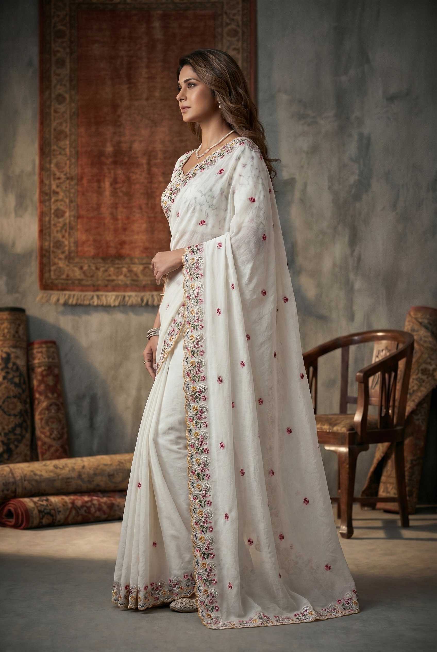 Crush Silk Embroidered Saree