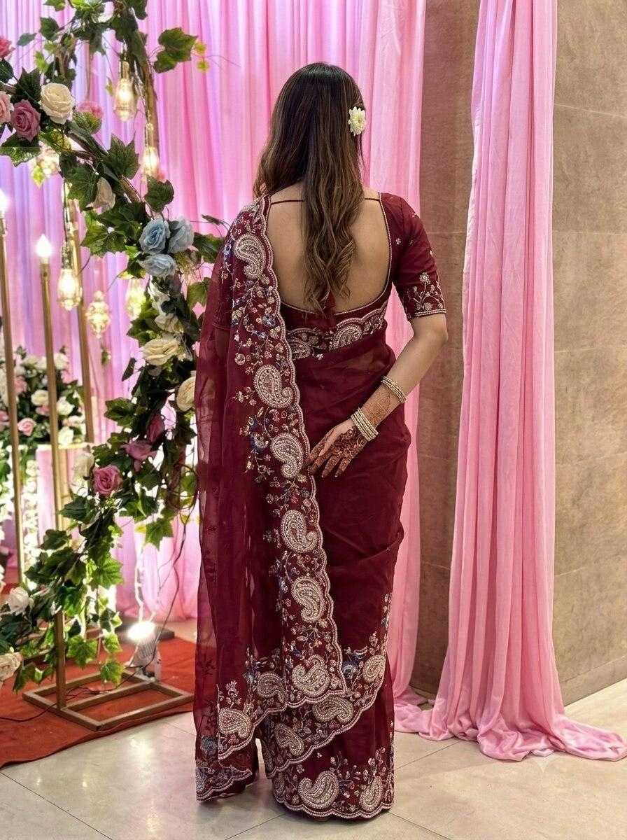 Tabby Silk Designer Saree in Maroon