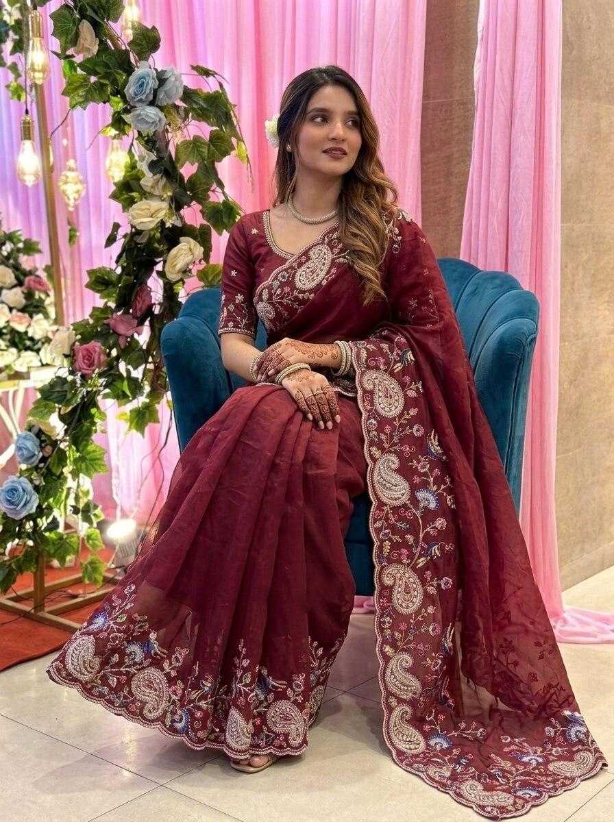 Tabby Silk Designer Saree in Maroon