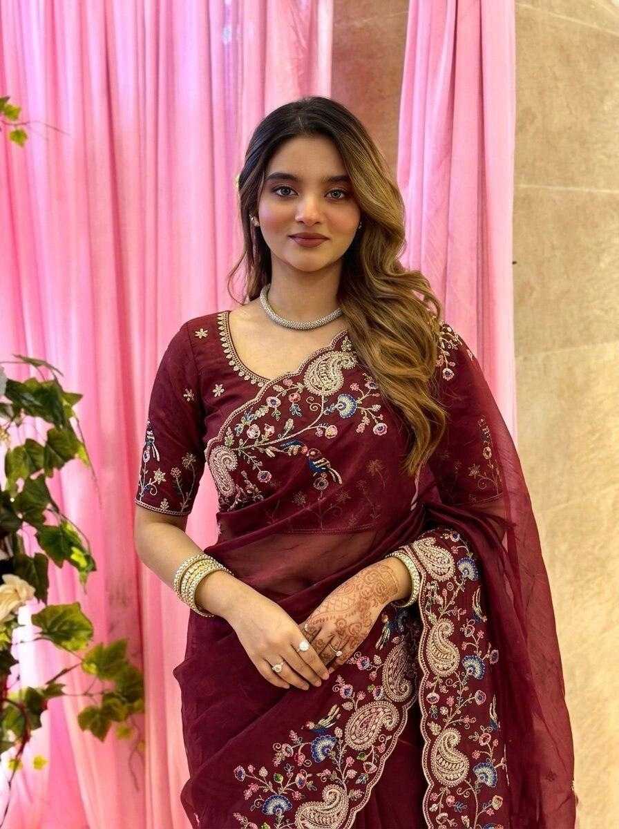 Tabby Silk Designer Saree in Maroon
