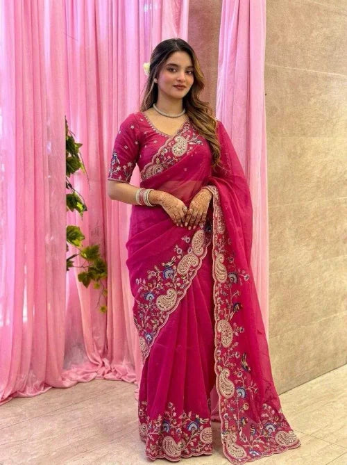 Tabby Silk Designer Saree in Maroon