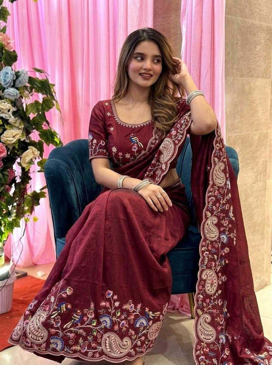 Tabby Silk Designer Saree in Maroon