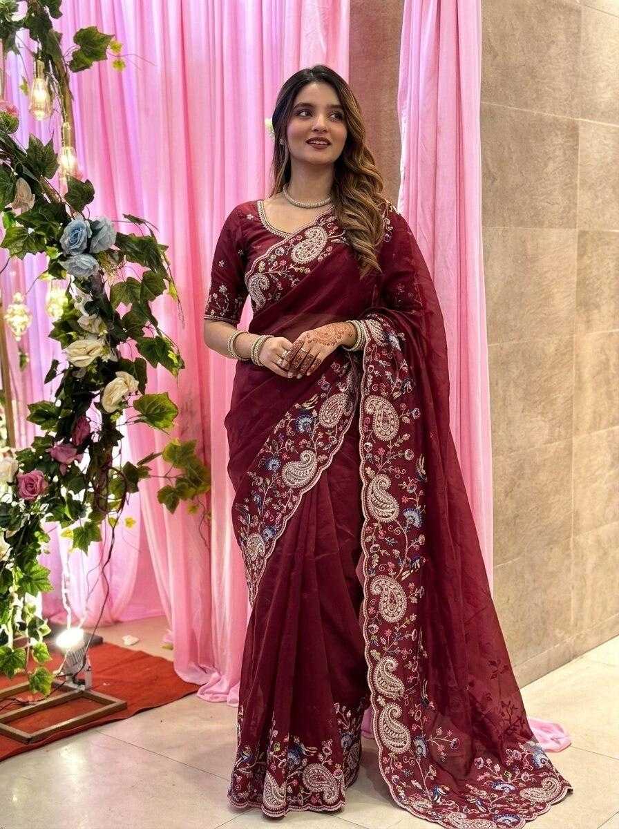 Tabby Silk Designer Saree in Maroon