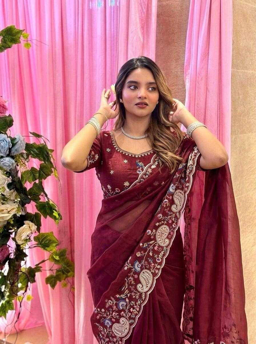 Tabby Silk Designer Saree in Maroon