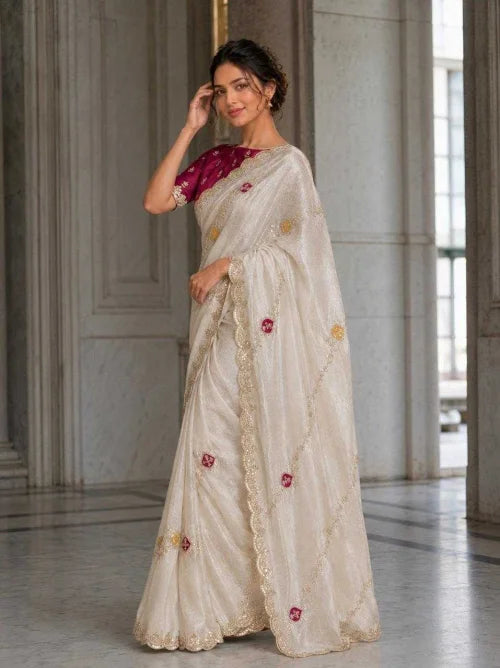Ekta Satin Embroidered Saree