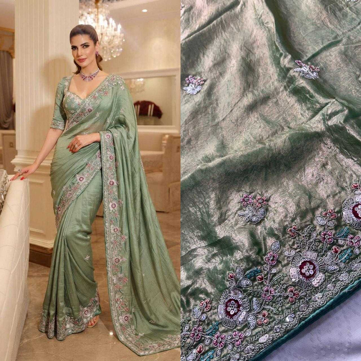 Soft Tissue Party Wear Saree