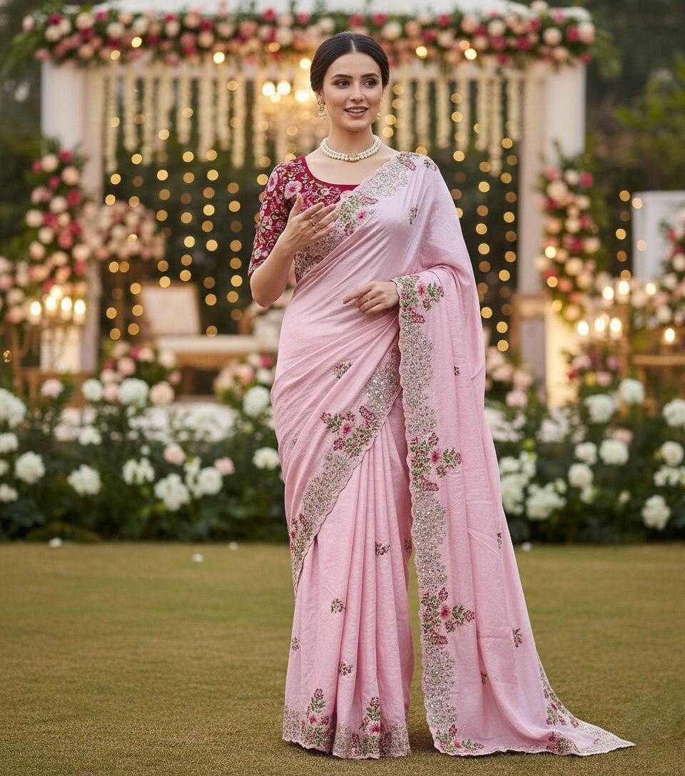 Pink Dola Silk Embroidered Saree