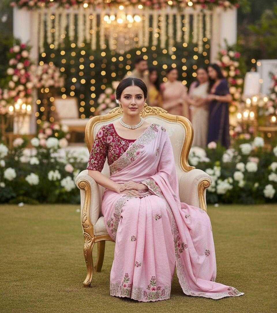 Pink Dola Silk Embroidered Saree