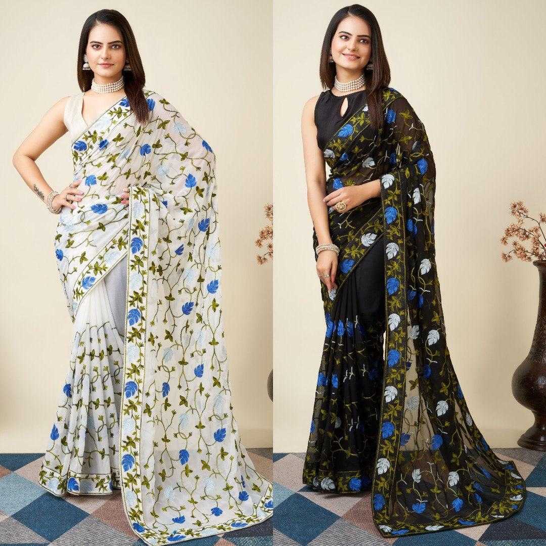 Faux Georgette Saree in Black