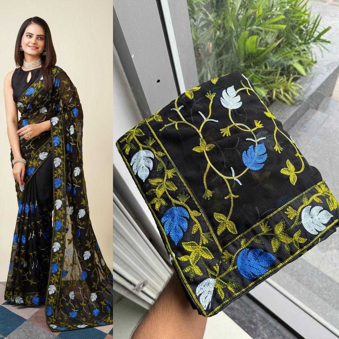 Faux Georgette Saree in Black