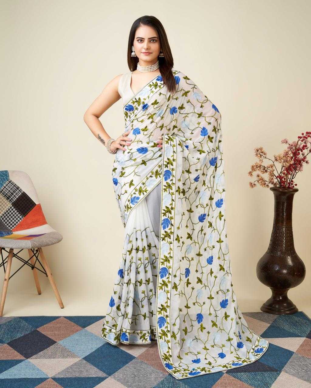 Faux Georgette Saree in Black
