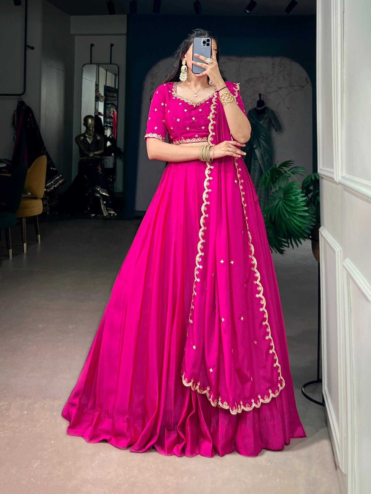 Chinon Silk Designer Lehenga in Pink
