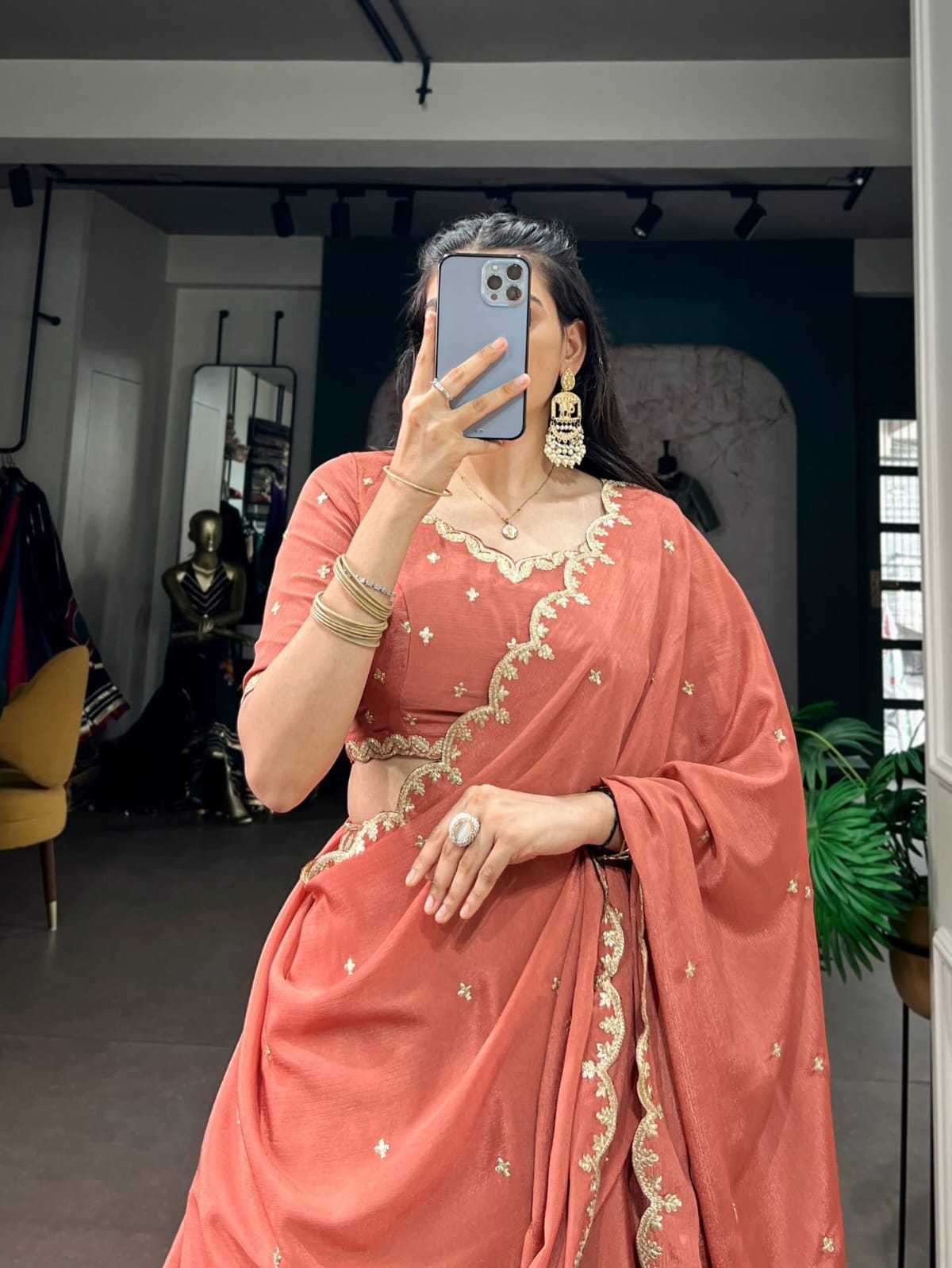 Chinon Silk Designer Lehenga in Pink