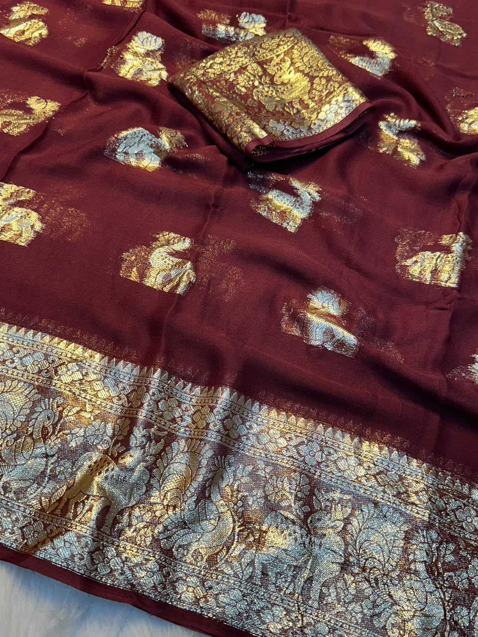 Viscouse Crushed Georgette Designer Saree