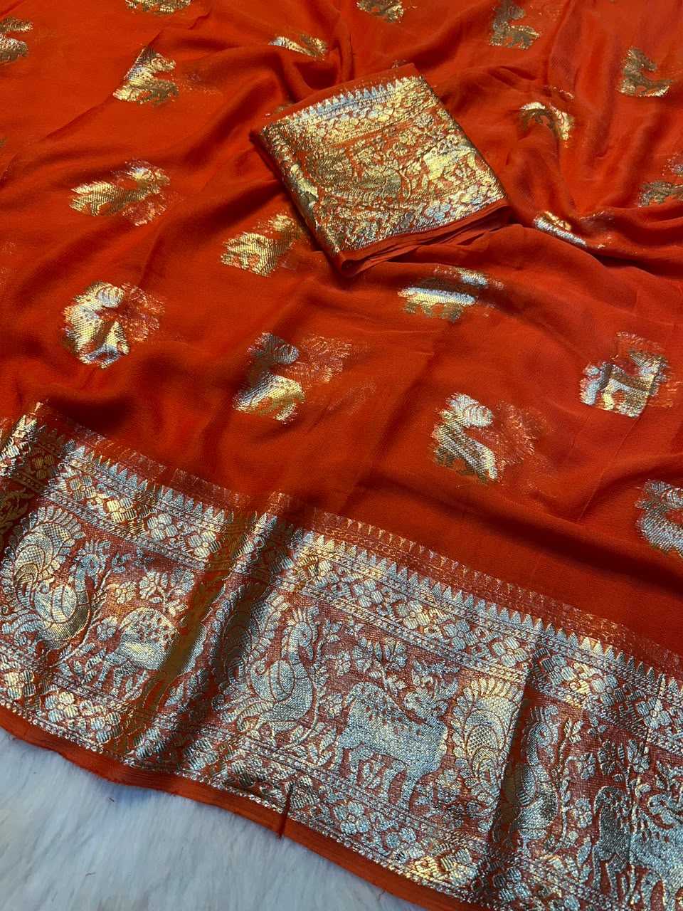 Viscouse Crushed Georgette Designer Saree