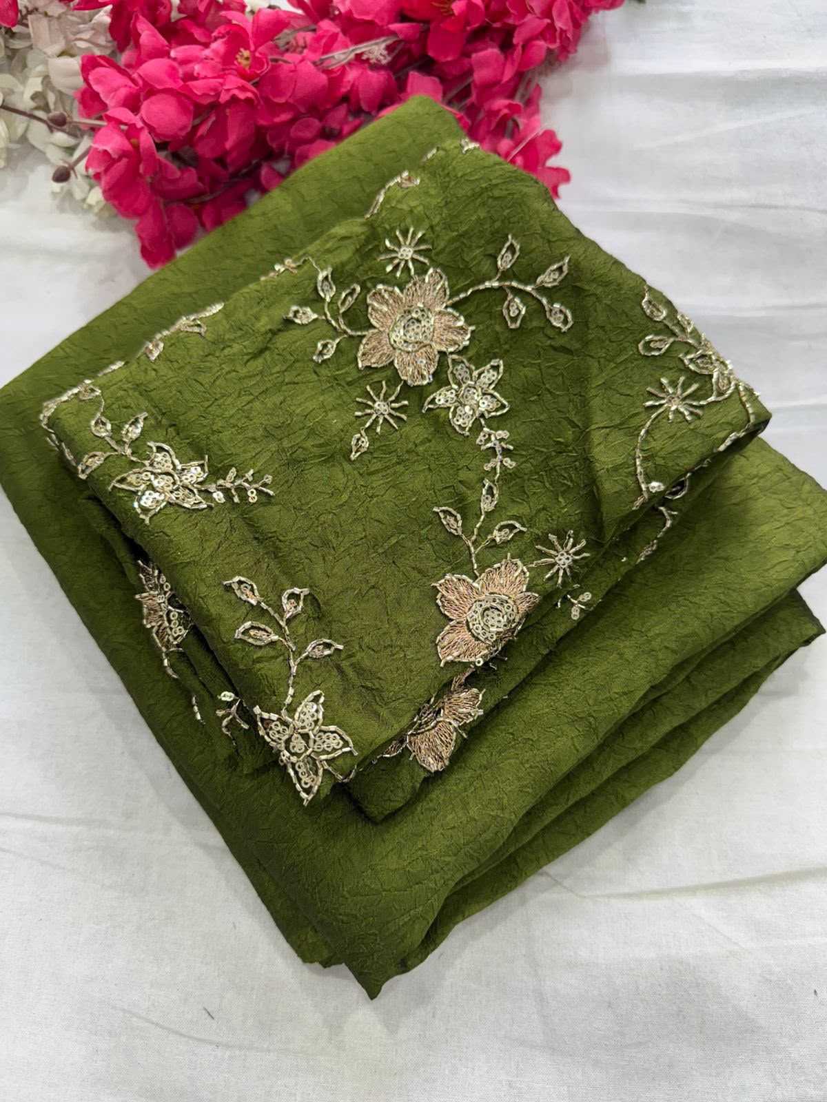 Meera Soft Gold Crush Sequence Saree
