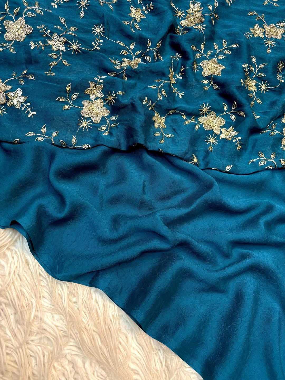 Meera Soft Gold Crush Sequence Saree