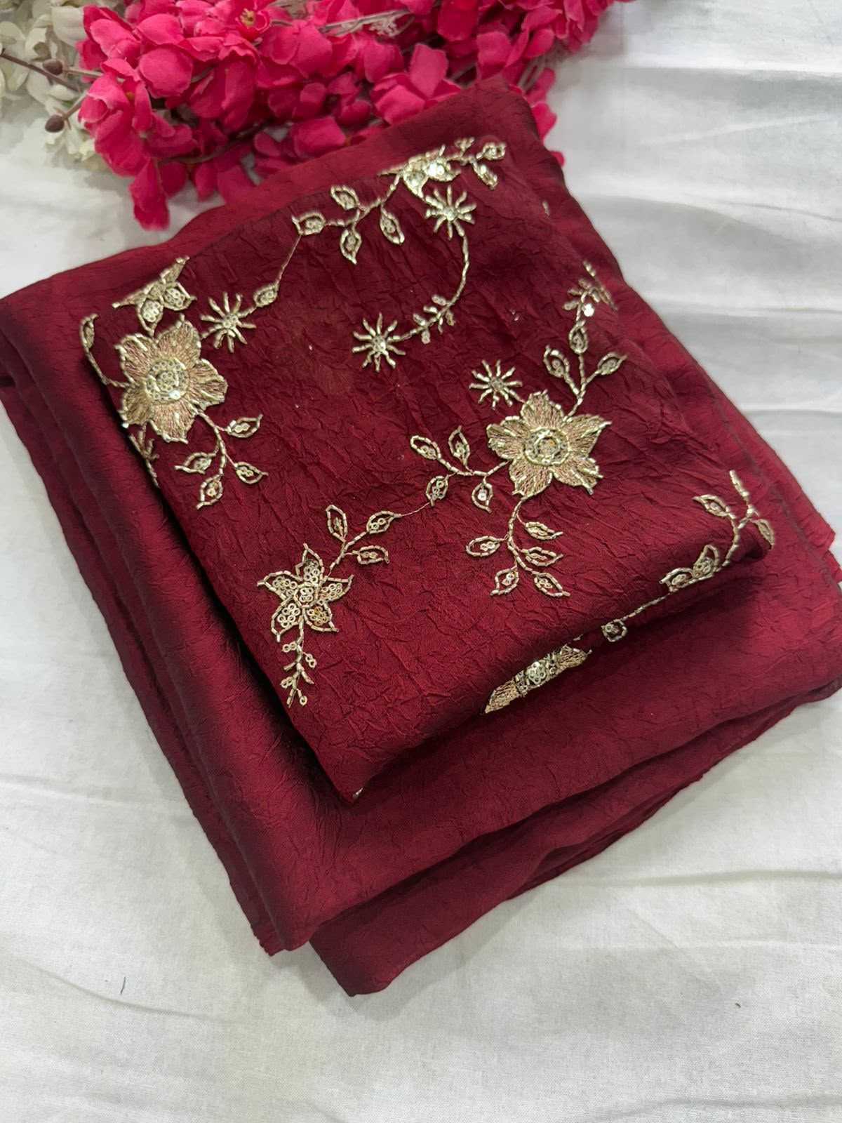 Meera Soft Gold Crush Sequence Saree