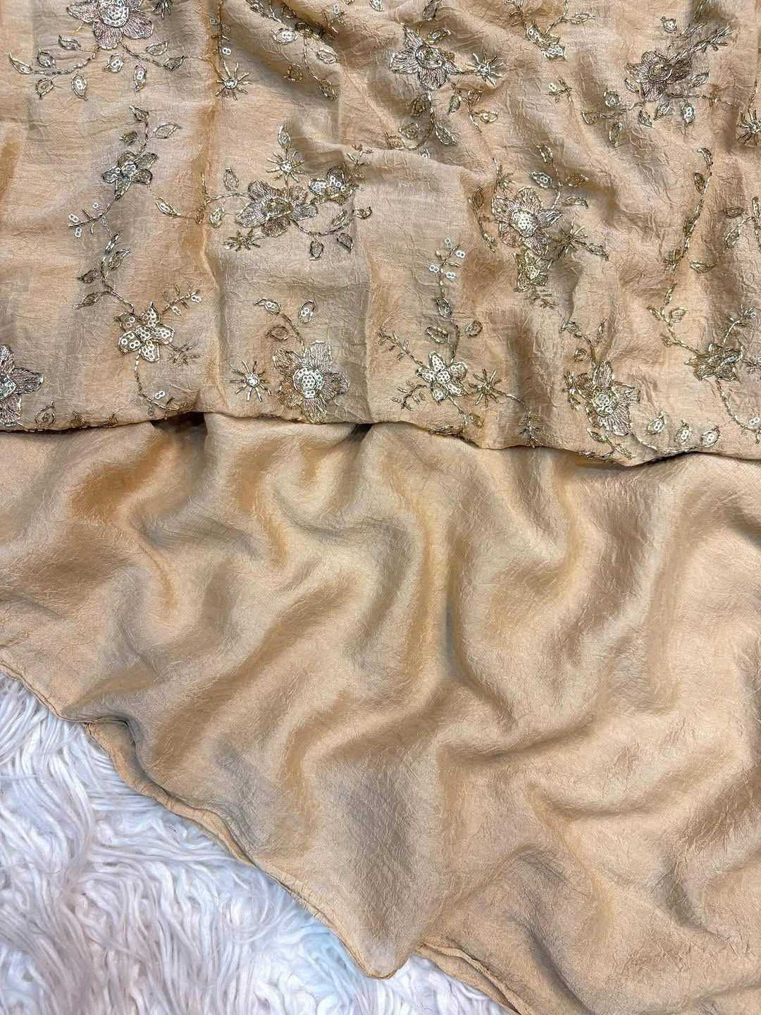 Meera Soft Gold Crush Sequence Saree