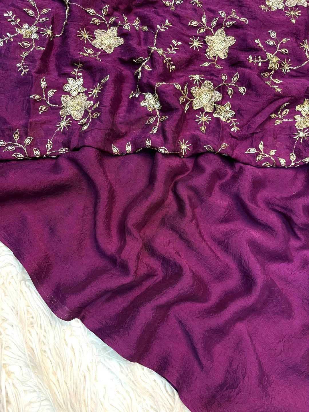 Meera Soft Gold Crush Sequence Saree