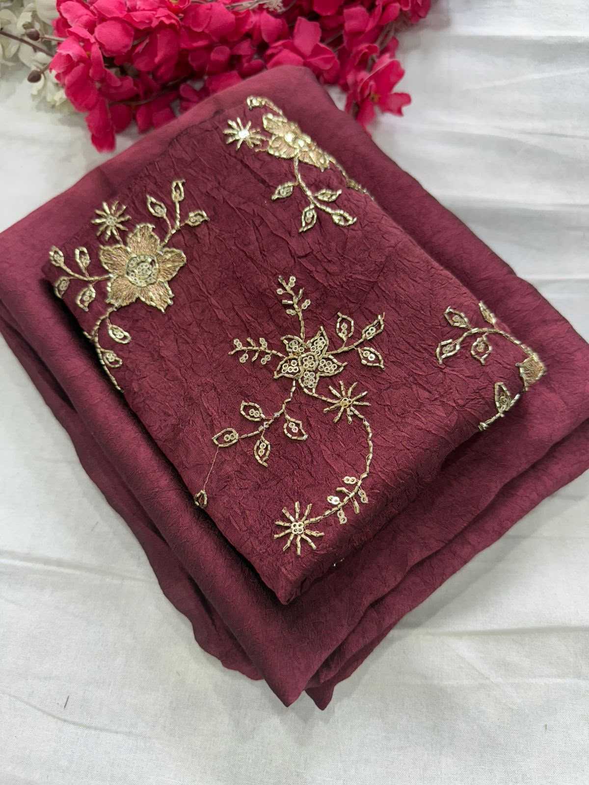 Meera Soft Gold Crush Sequence Saree