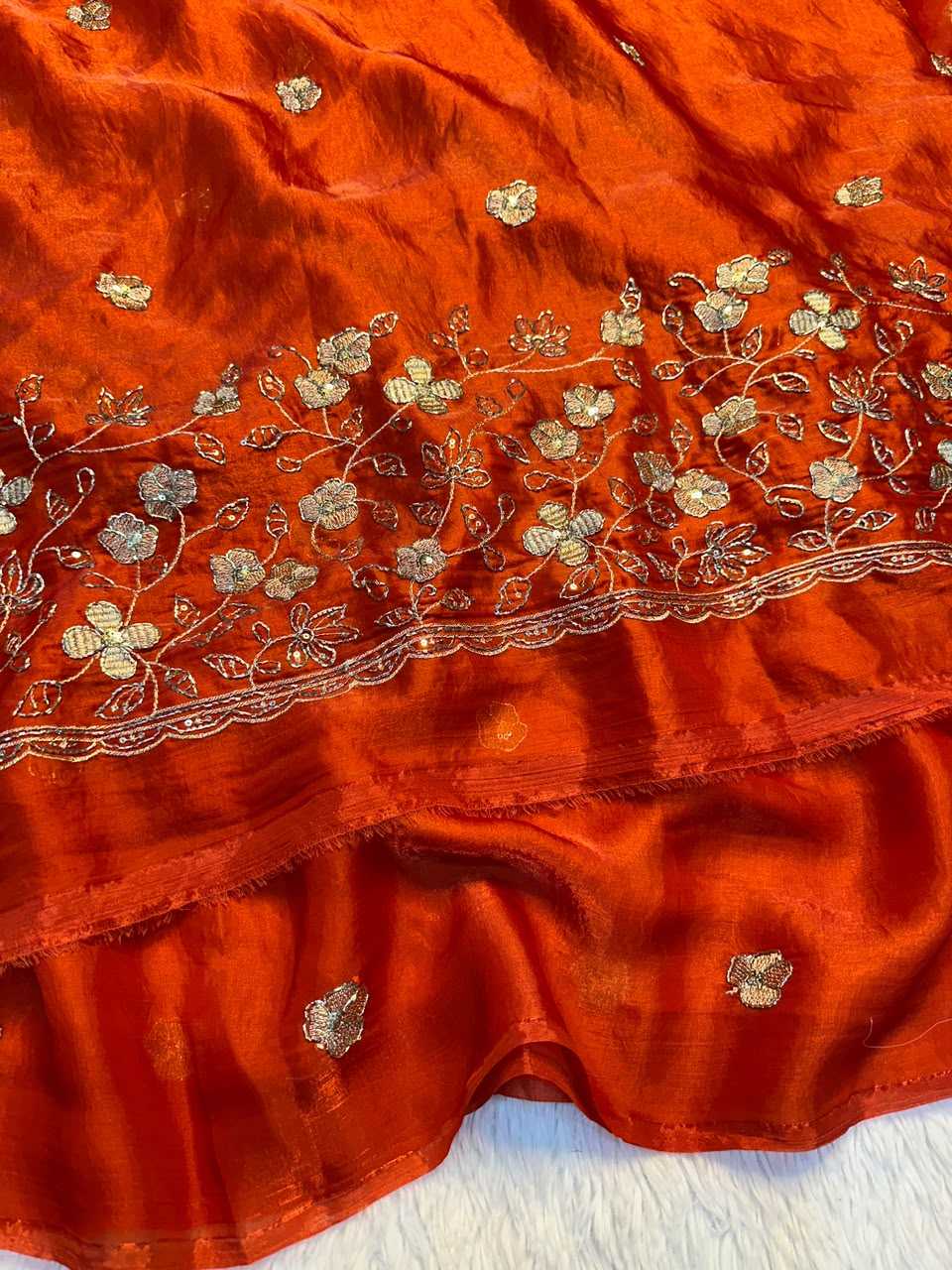 Satin Embroidered Saree