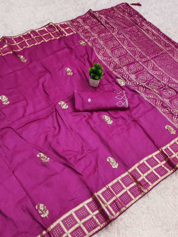 Satin Embroidered Saree