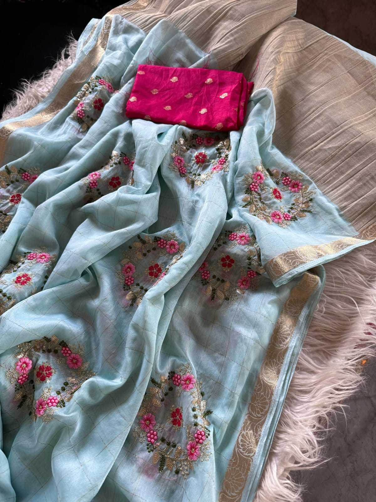 Pure Viscos Embroidered Saree