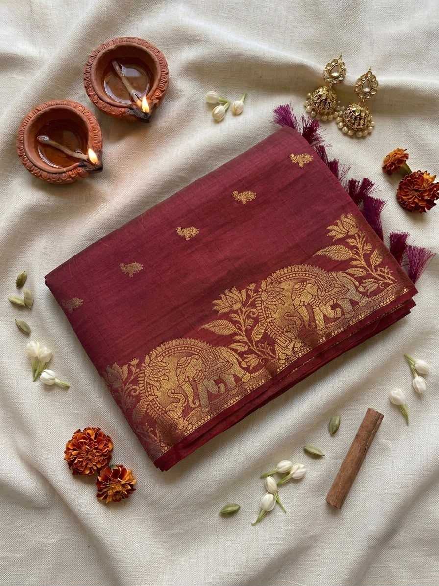 Elephant Tussar Silk Viscose Saree