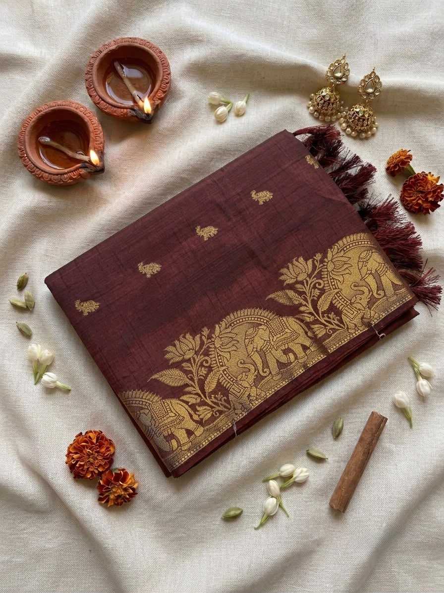 Elephant Tussar Silk Viscose Saree