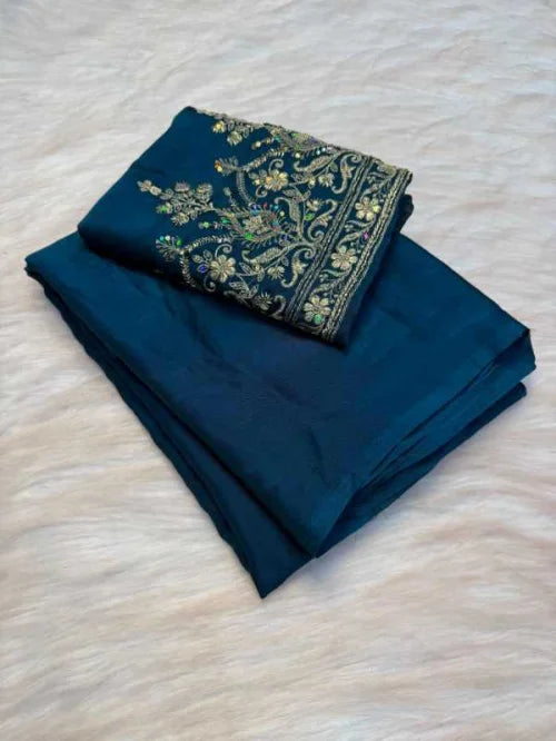 Lain Rangoli Silk Designer Saree in Deep Blue