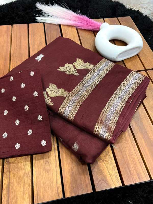 Pure Silk Designer Saree in Brown