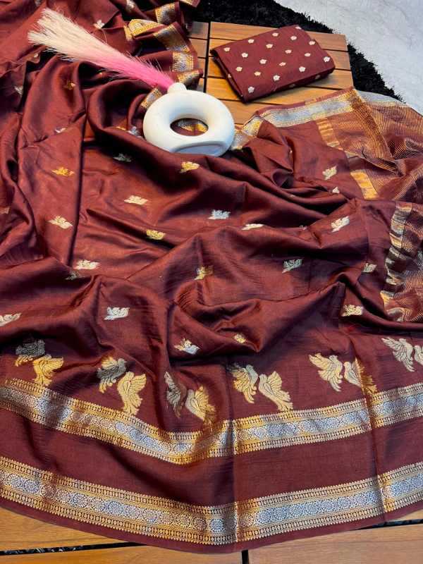 Pure Silk Designer Saree in Brown
