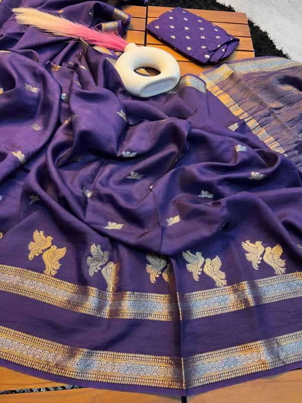Pure Silk Designer Saree in Brown