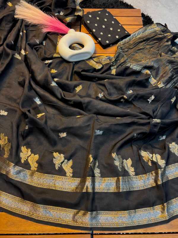 Pure Silk Designer Saree in Brown