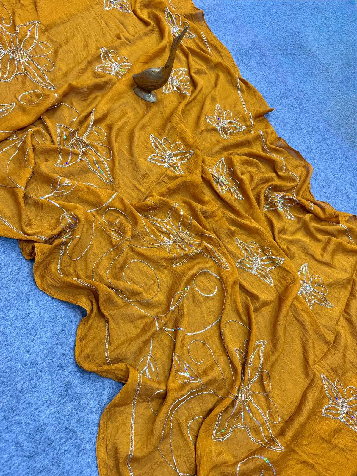 Crush Silk Designer Saree in Mustard