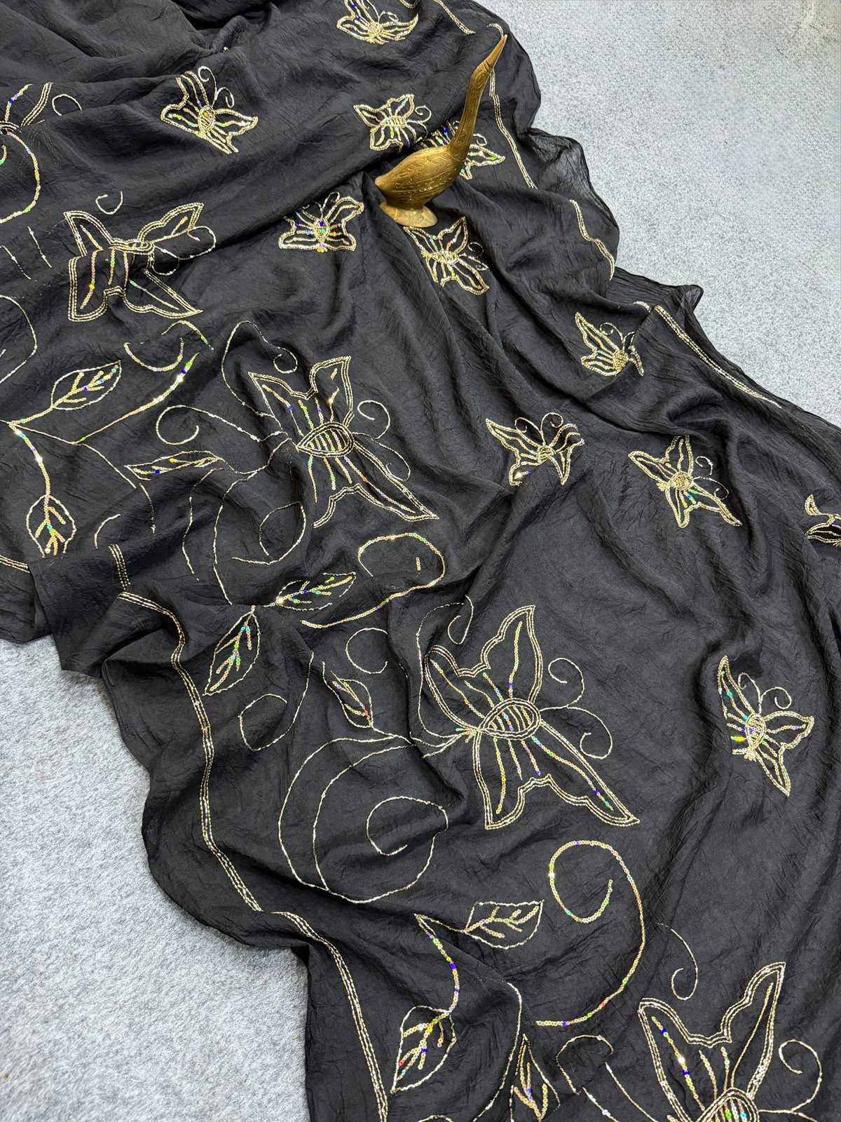 Crush Silk Designer Saree in Mustard