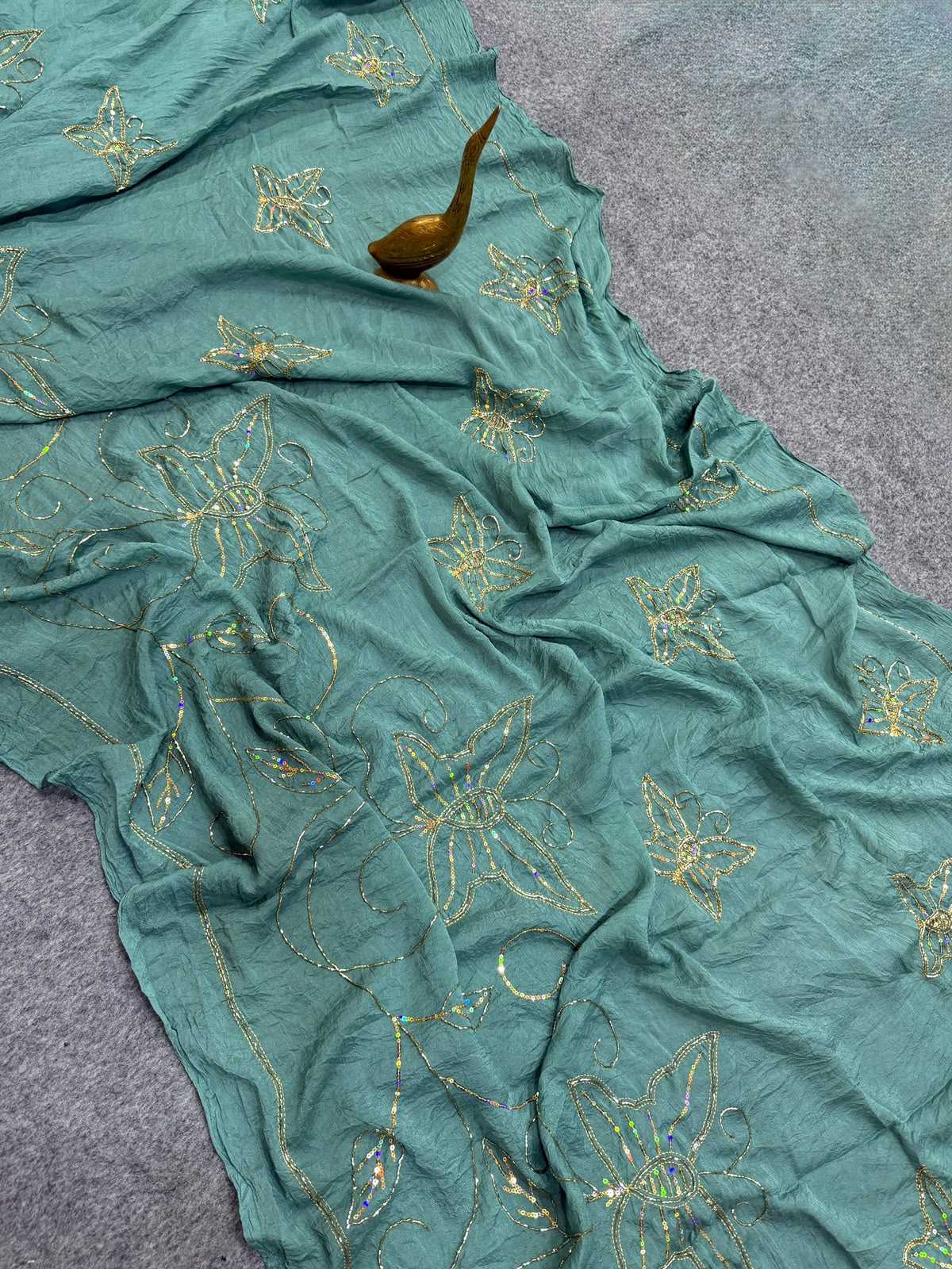 Crush Silk Designer Saree in Mustard