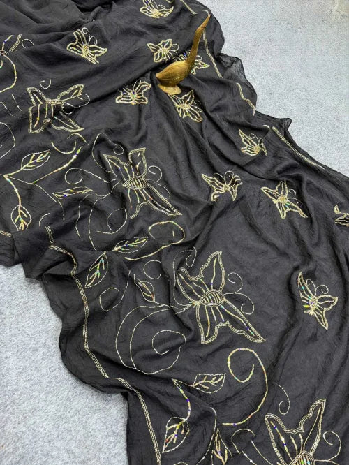 Crush Silk Designer Saree in Mustard