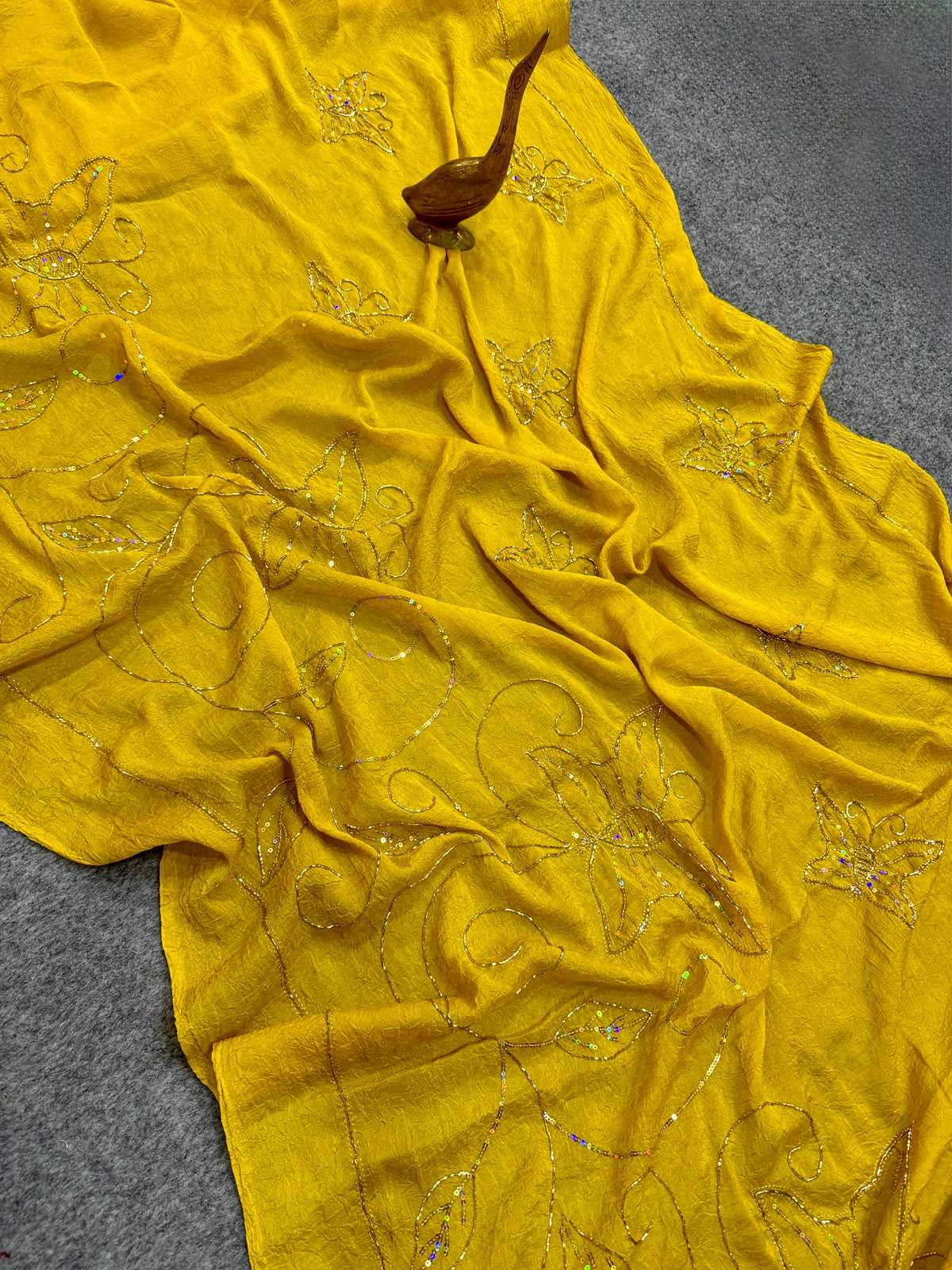 Crush Silk Designer Saree in Mustard