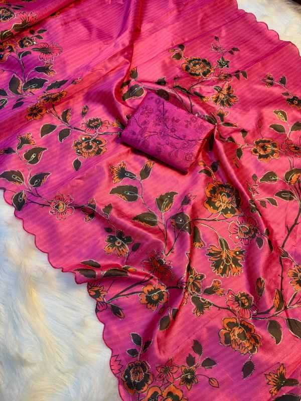 Tussar Silk Designer Saree in Pink