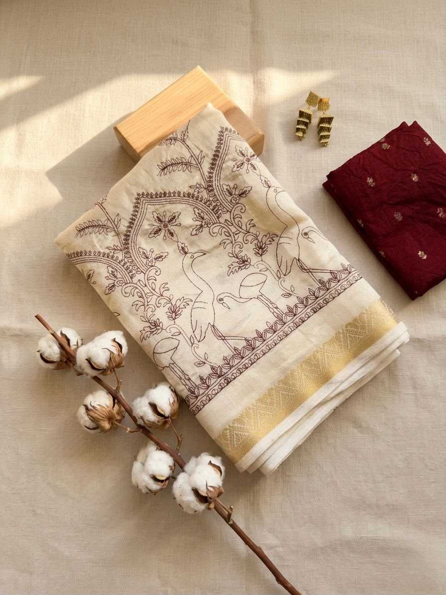 Vals Tussar Silk Embroidered Saree