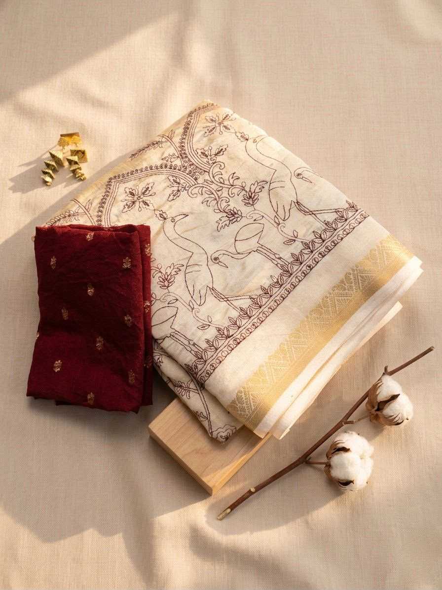 Vals Tussar Silk Embroidered Saree