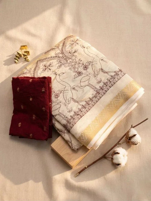 Vals Tussar Silk Embroidered Saree