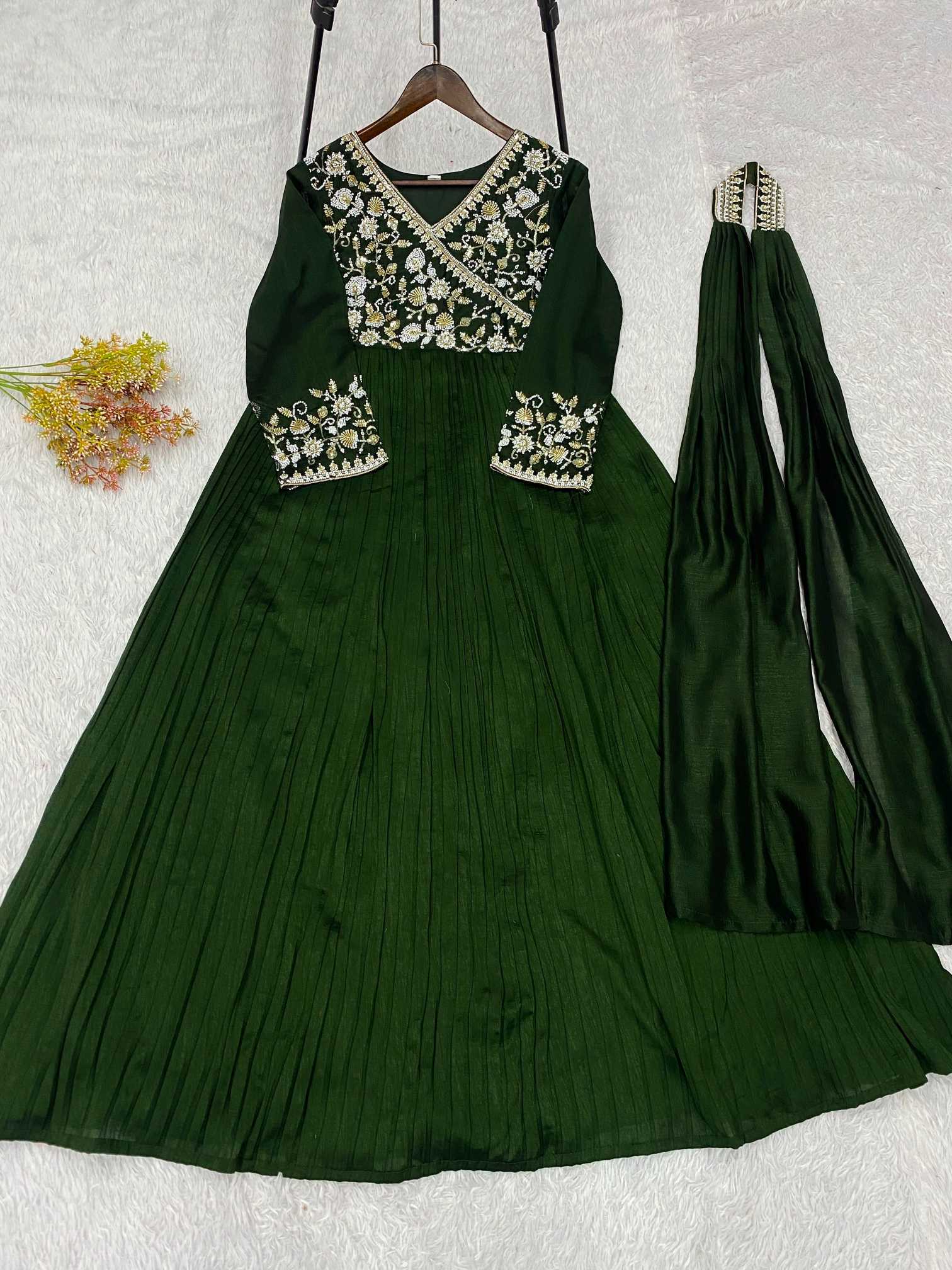 Soft Vichitra Embroidery Gown