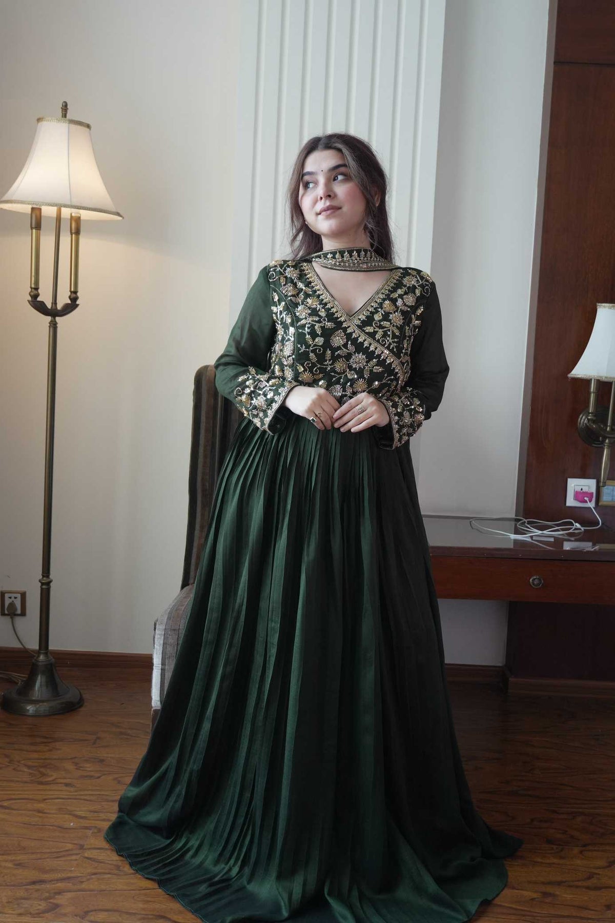 Soft Vichitra Embroidery Gown